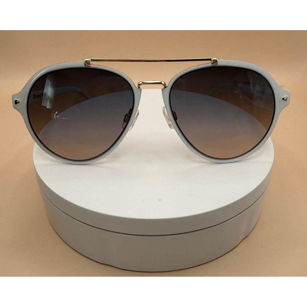 Velvet‎ Eyewear White Gold Aviator Sunglasses with Gradient Lenses and Case
